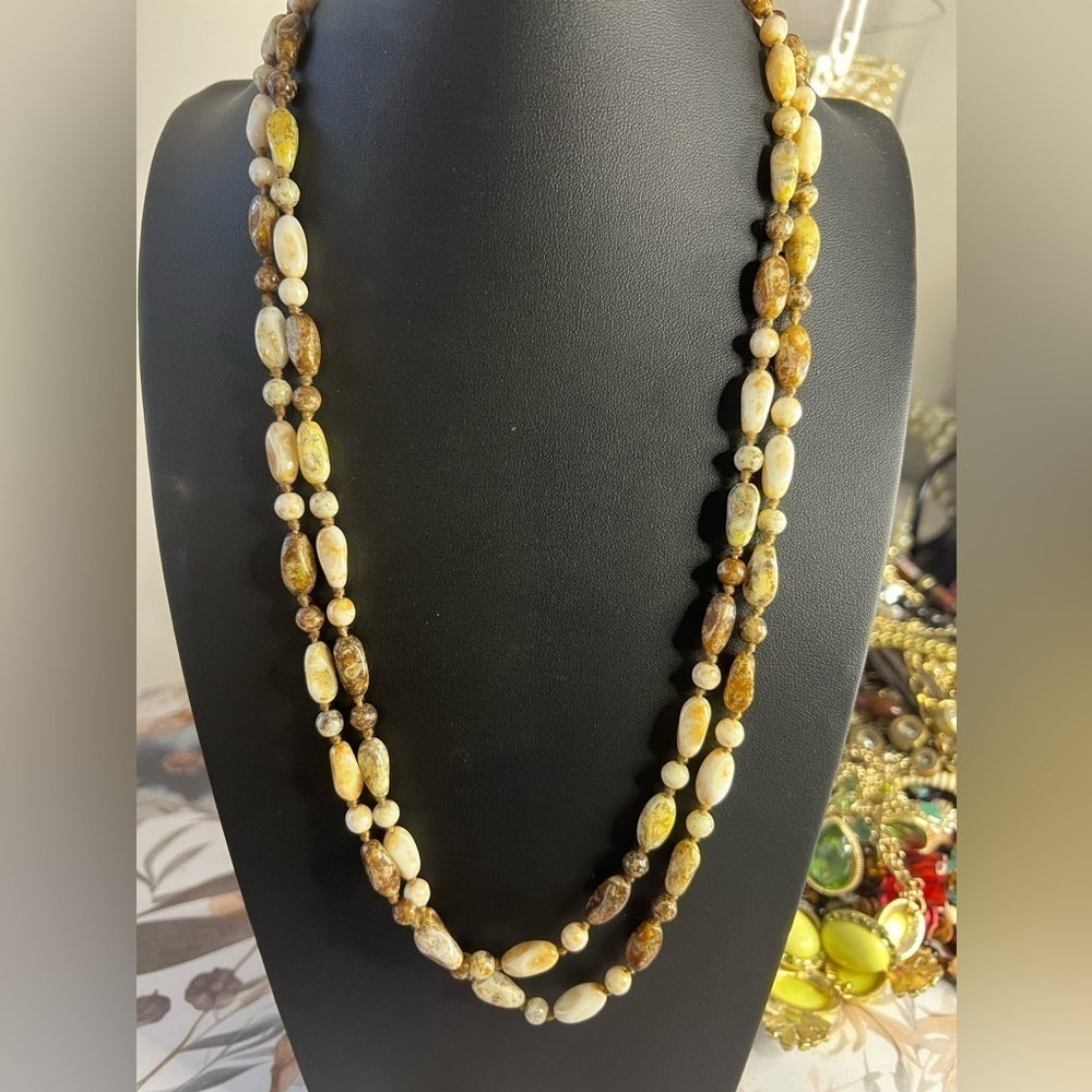 Vintage Czech Glass Picasso Bead Necklace 50” B17